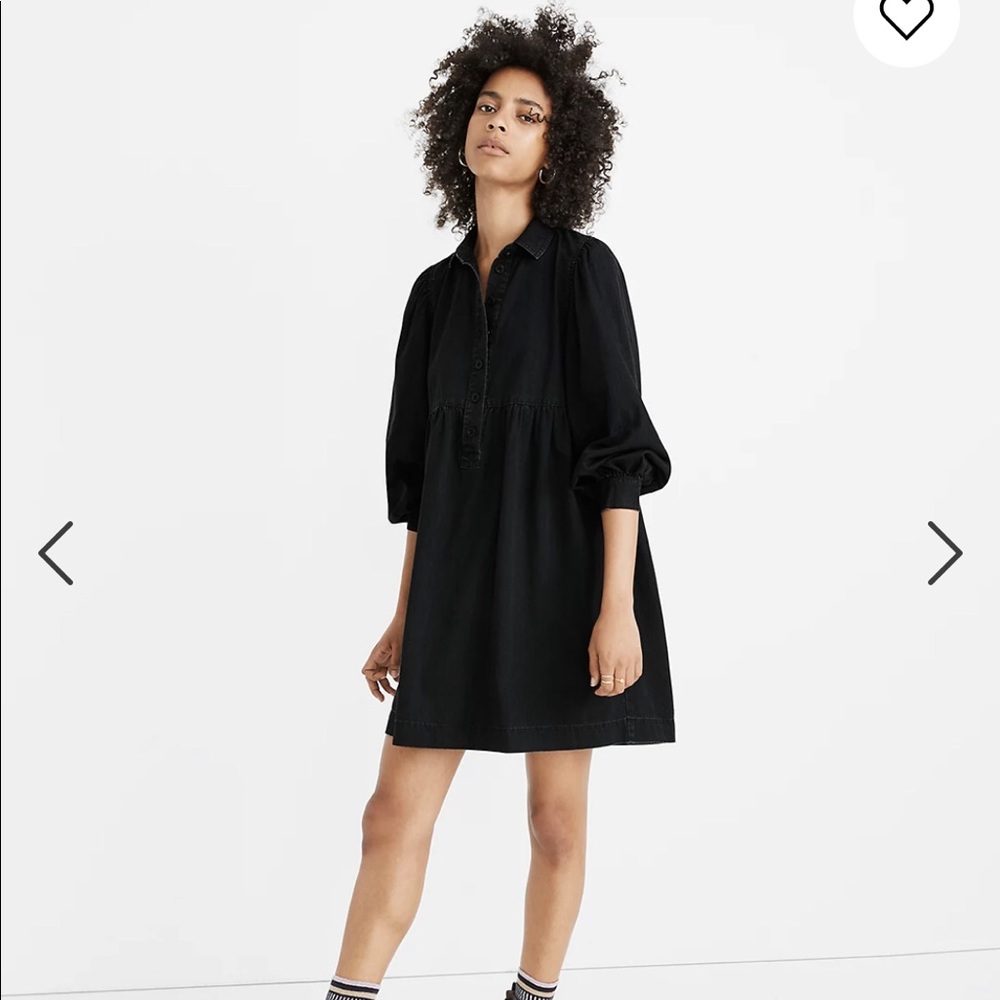 Madewell black washed denim baby doll shirt dress